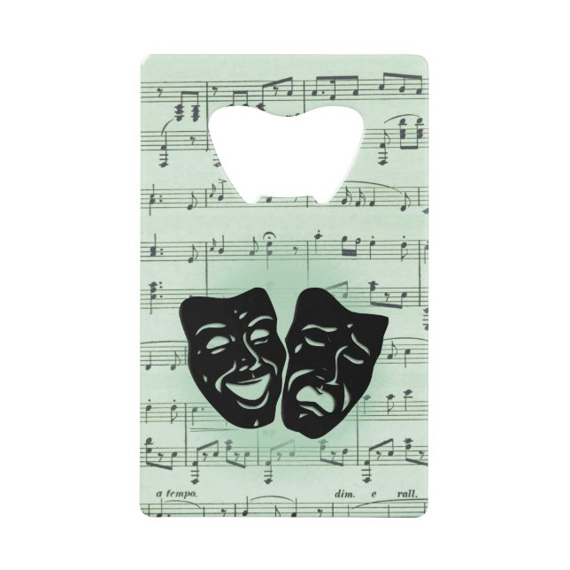 Green Music and Theater Greek Masks Credit Card Bottle Opener (Front)