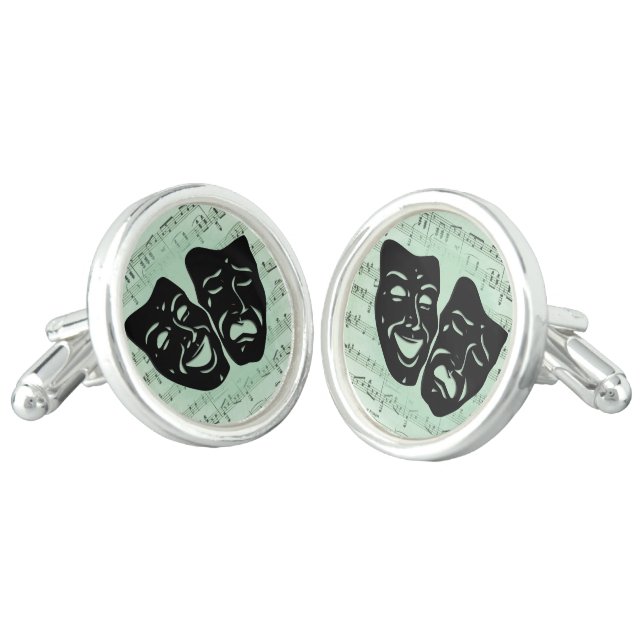 Green Music and Theater Greek Masks Cufflinks (Angled)