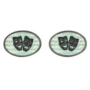 Green Music and Theater Greek Masks Cufflinks