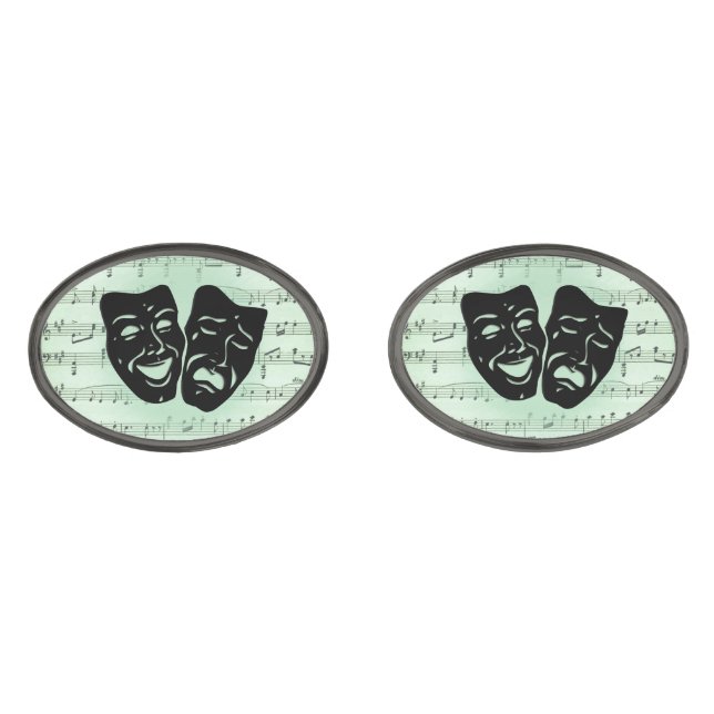 Green Music and Theater Greek Masks Cufflinks (Front)