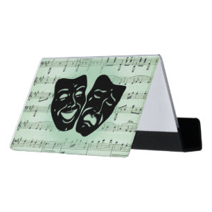Green Music and Theater Greek Masks Desk Business Card Holder