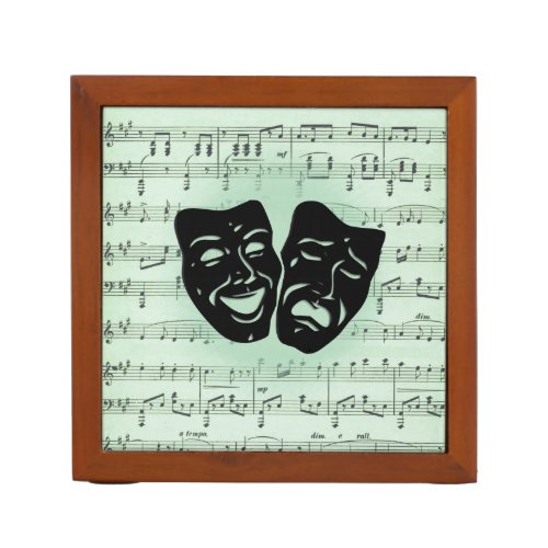 Green Music and Theater Greek Masks Desk Organizer
