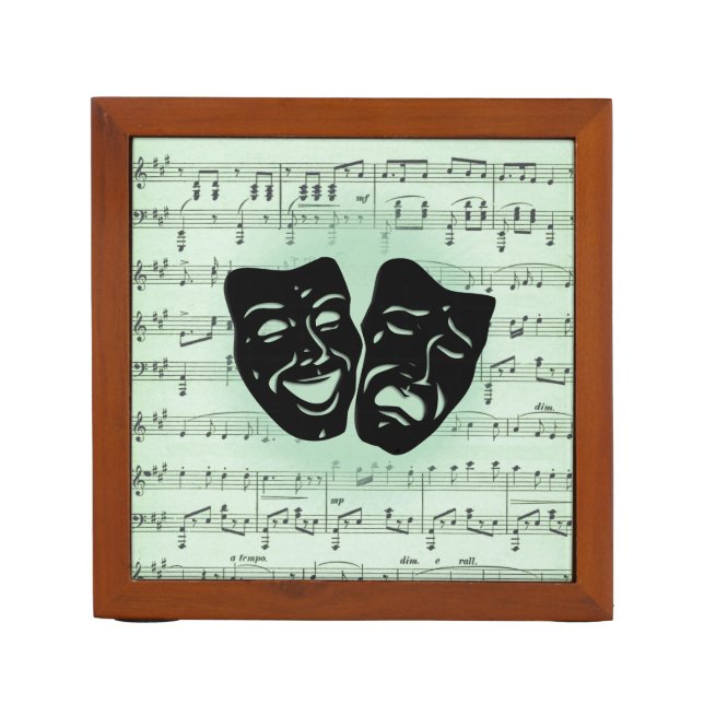 Green Music and Theater Greek Masks Desk Organizer (Front)