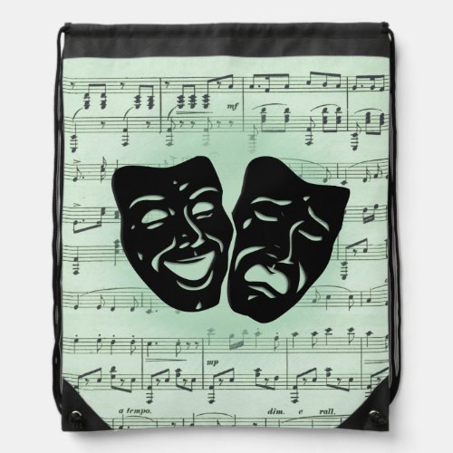 Green Music and Theater Greek Masks Drawstring Bag