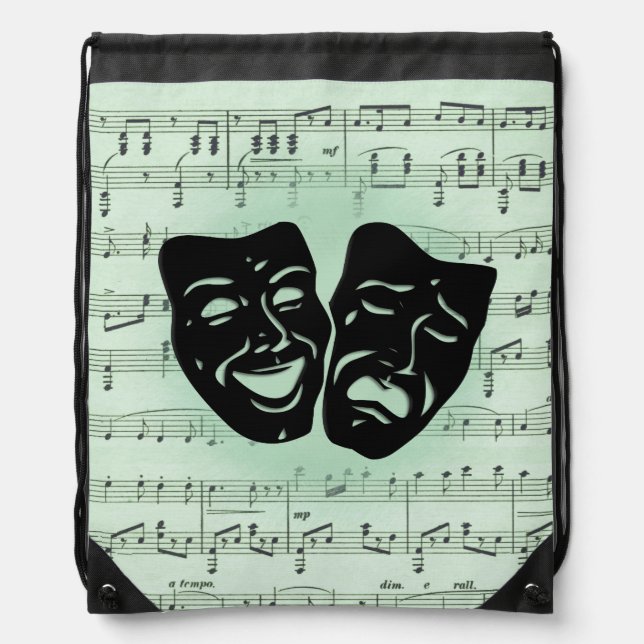 Green Music and Theater Greek Masks Drawstring Bag (Front)