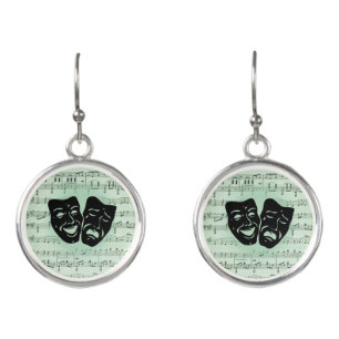 Green Music and Theater Greek Masks Earrings