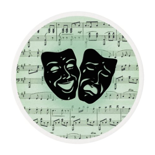 Green Music and Theater Greek Masks Edible Frosting Rounds