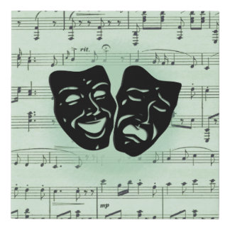 Green Music and Theater Greek Masks Faux Canvas Print