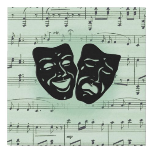 Green Music and Theater Greek Masks Faux Canvas Print