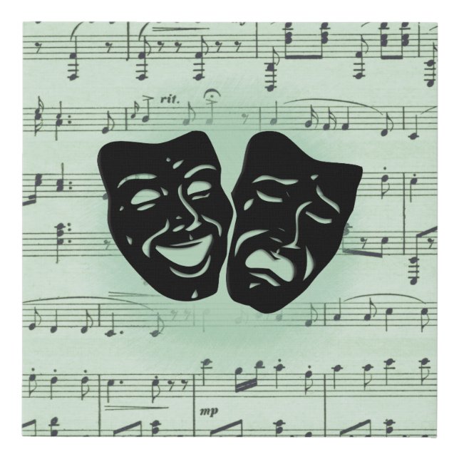 Green Music and Theater Greek Masks Faux Canvas Print (Front)