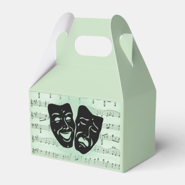 Green Music and Theater Greek Masks Favor Boxes (Front Side)