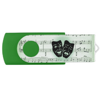 Green Music and Theater Greek Masks Flash Drive