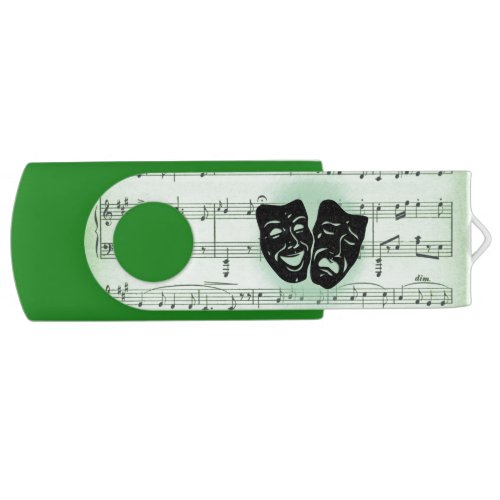 Green Music and Theater Greek Masks Flash Drive