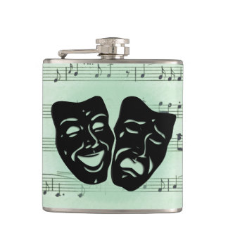 Green Music and Theater Greek Masks Flask