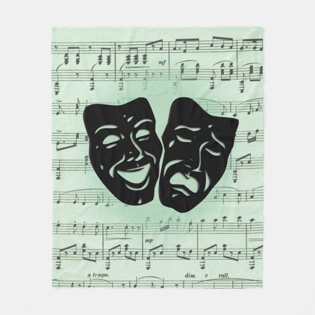 Green Music and Theater Greek Masks Fleece Blanket (Front)