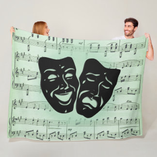 Green Music and Theater Greek Masks Fleece Blanket