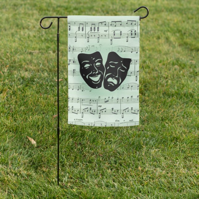 Green Music and Theater Greek Masks Garden Flag (In SItu)