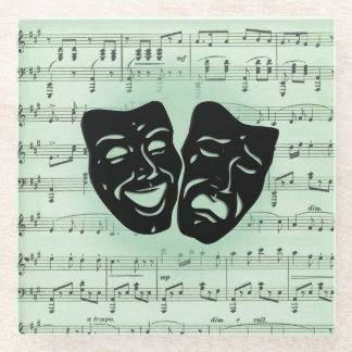 Green Music and Theater Greek Masks Glass Coaster
