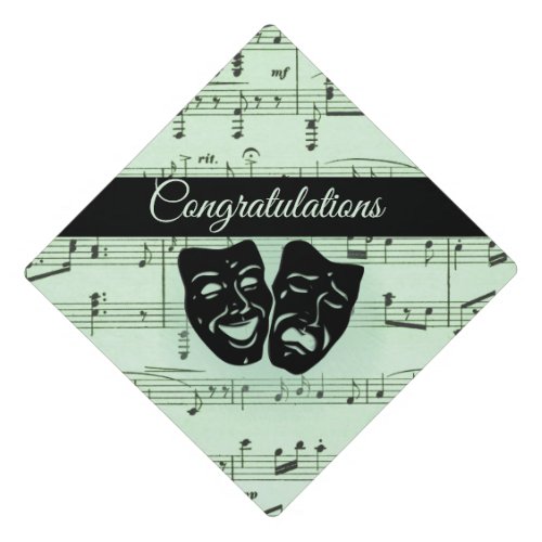 Green Music and Theater Greek Masks Graduation Cap Topper