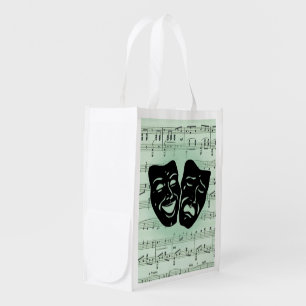 Green Music and Theater Greek Masks Grocery Bag