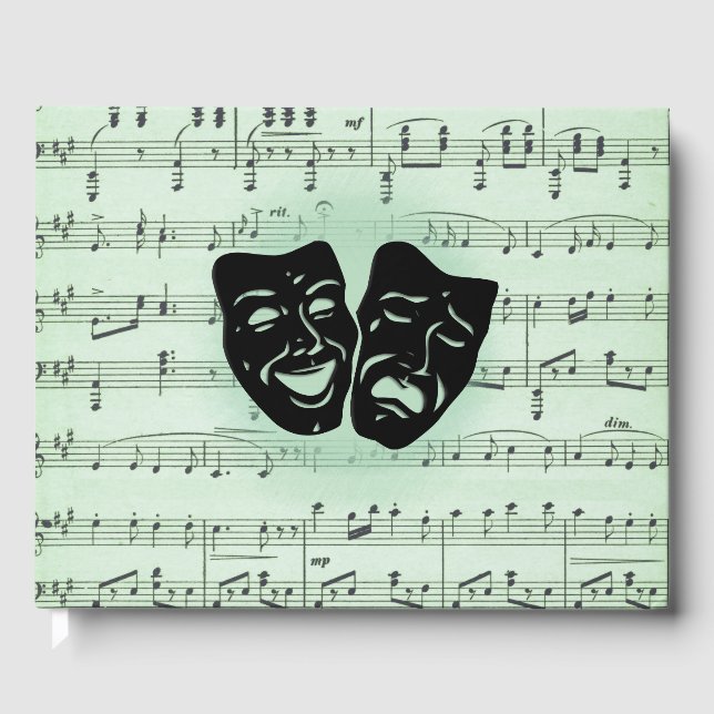 Green Music and Theater Greek Masks Guest Book (Front)
