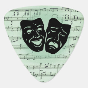 Green Music and Theater Greek Masks Guitar Pick