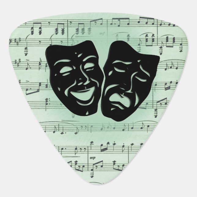 Green Music and Theater Greek Masks Guitar Pick (Front)