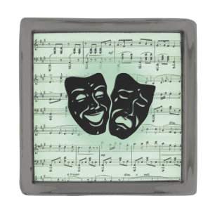 Green Music and Theater Greek Masks Gunmetal Finish Lapel Pin