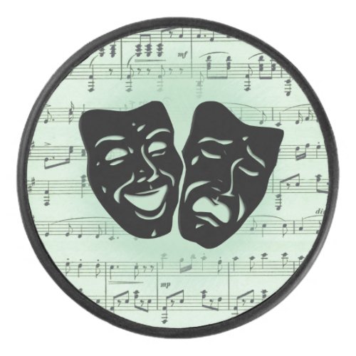 Green Music and Theater Greek Masks Hockey Puck