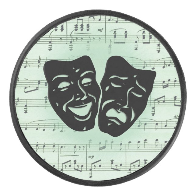 Green Music and Theater Greek Masks Hockey Puck (Front)