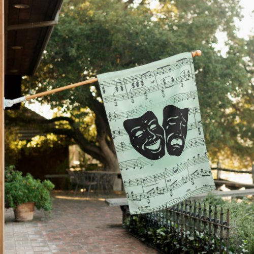 Green Music and Theater Greek Masks House Flag