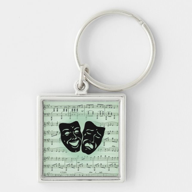 Green Music and Theater Greek Masks Keychain (Front)