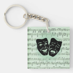 Green Music and Theater Greek Masks Keychain