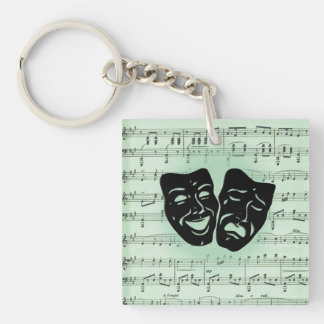 Green Music and Theater Greek Masks Keychain