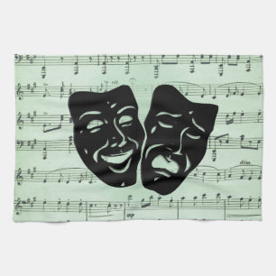 Green Music and Theater Greek Masks Kitchen Towel