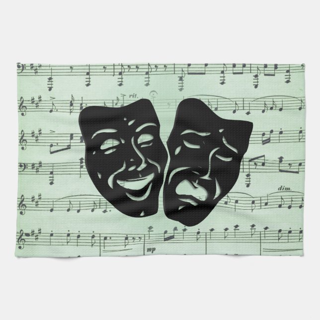 Green Music and Theater Greek Masks Kitchen Towel (Horizontal)