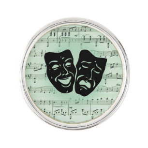 Green Music and Theater Greek Masks Lapel Pin