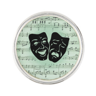 Green Music and Theater Greek Masks Lapel Pin