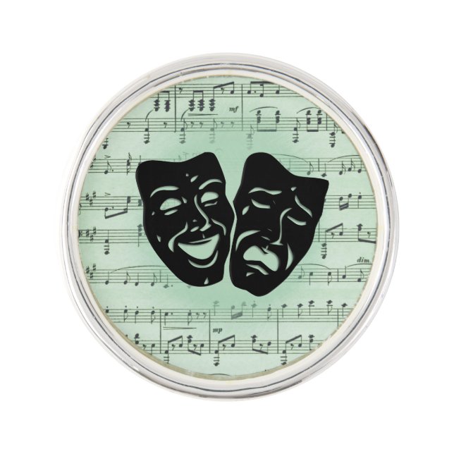 Green Music and Theater Greek Masks Lapel Pin (Front)