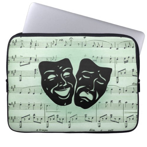 Green Music and Theater Greek Masks Laptop Sleeve