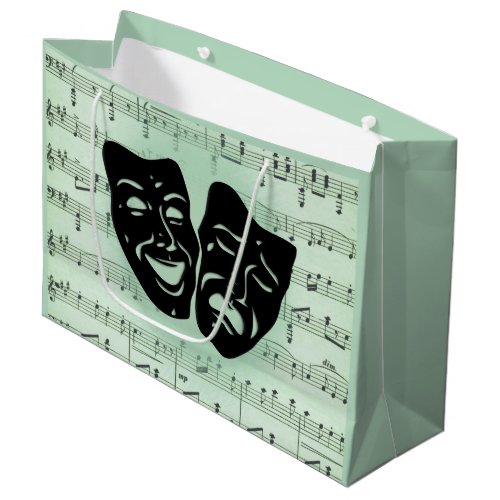 Green Music and Theater Greek Masks Large Gift Bag