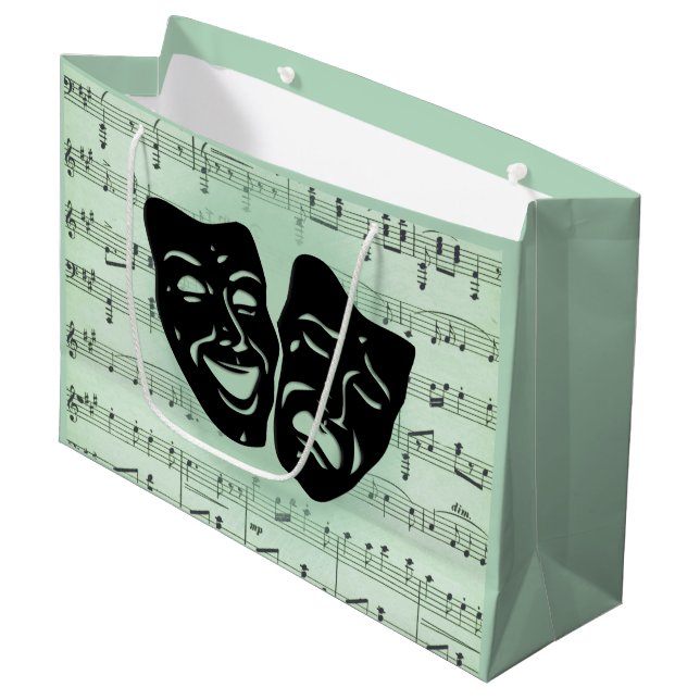 Green Music and Theater Greek Masks Large Gift Bag (Front Angled)