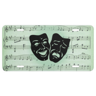 Green Music and Theater Greek Masks License Plate