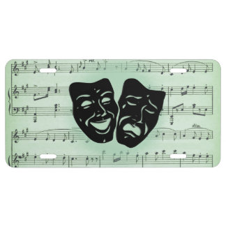 Green Music and Theater Greek Masks License Plate