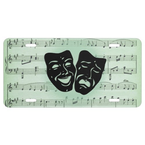 Green Music and Theater Greek Masks License Plate