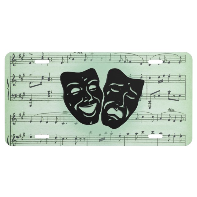 Green Music and Theater Greek Masks License Plate (Front)