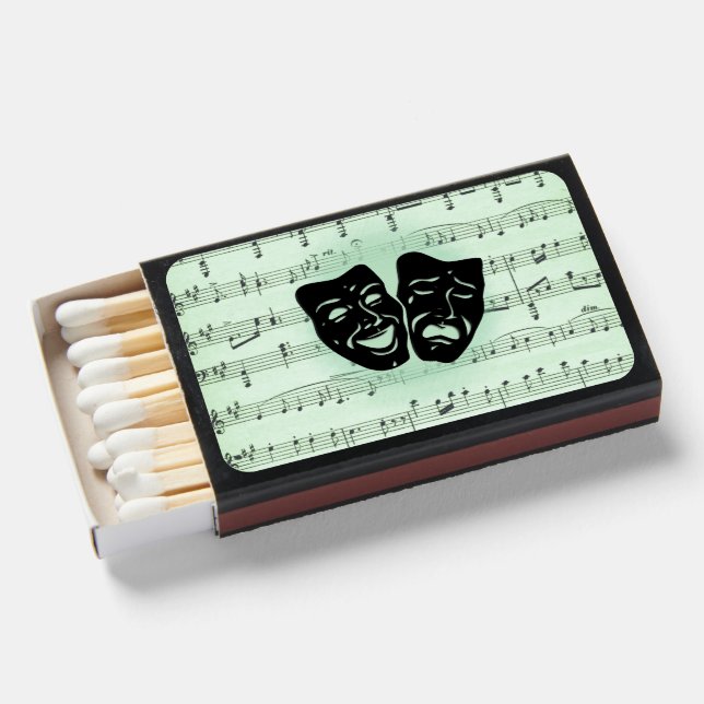 Green Music and Theater Greek Masks Matchboxes (Front Open)