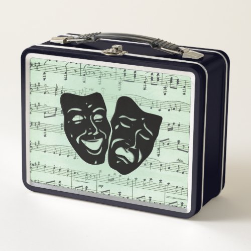 Green Music and Theater Greek Masks Metal Lunch Box