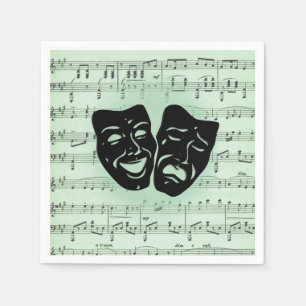 Green Music and Theater Greek Masks Napkins