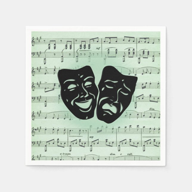 Green Music and Theater Greek Masks Napkins (Front)